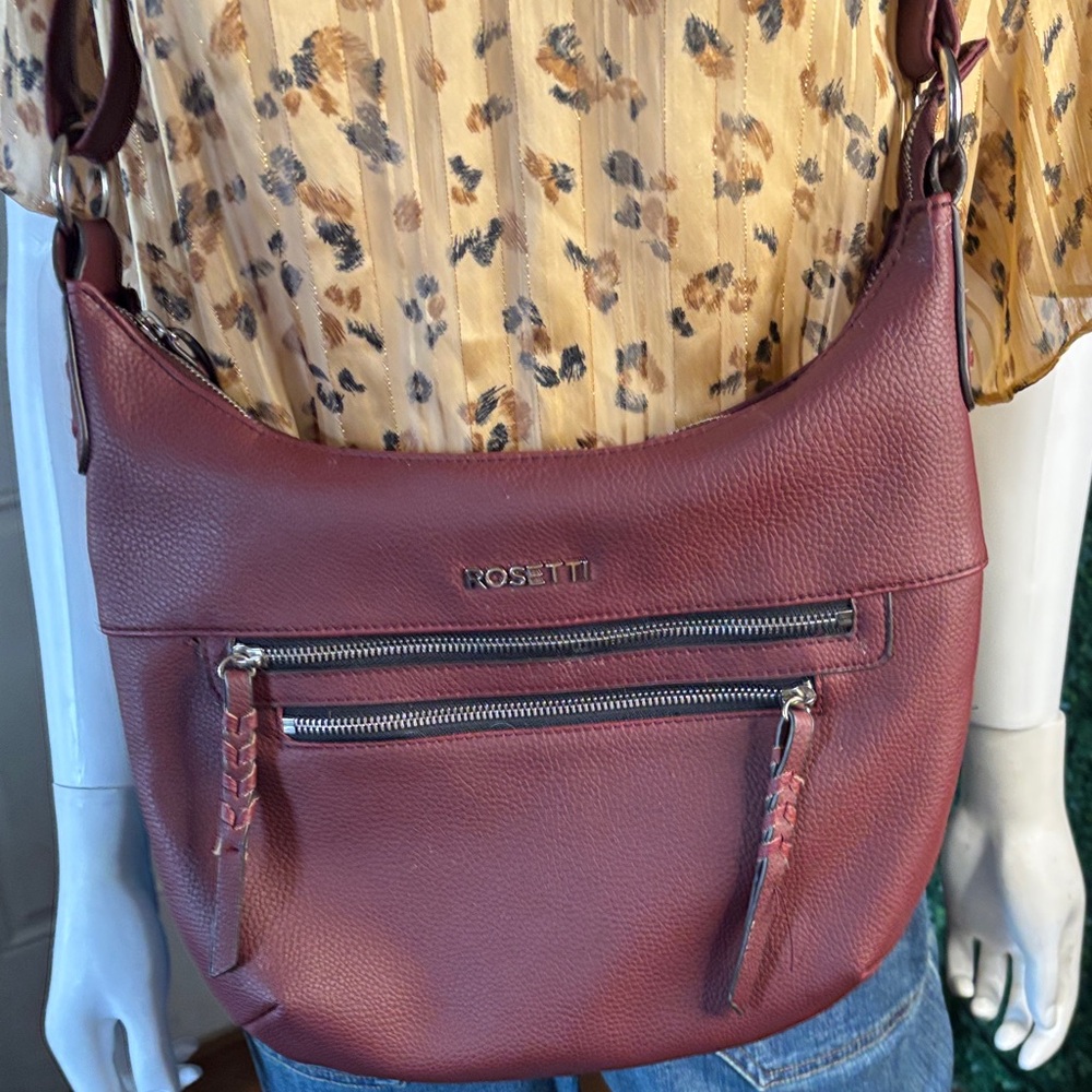 Rosetti Burgundy Pebbled Leather Shoulder Bag